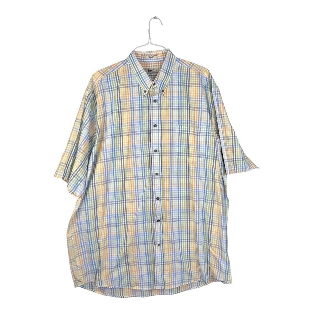 Firefox Shirt Mens Size 2XLT Blue Yellow Big & Tall Short Sleeve‎ Button Up EUC
